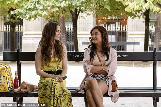 The actress, 33, has returned to screens as singer Mindy Chen for the fourth season of the Netflix hit as she navigates life in the French capital with her best friend Emily, played by Lily Collins (pictured).