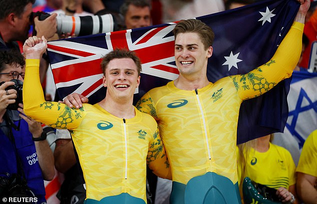 The 25-year-old (left) won three medals for Australia at the Paris Games earlier this month, with silvers in the sprint and keirin and a bronze in the team sprint.