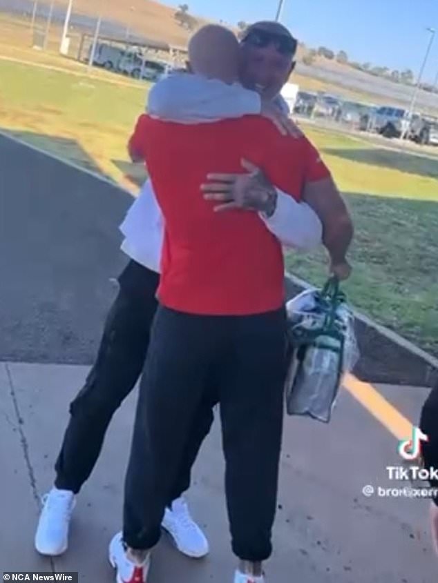 Troy Ferri (in red) celebrated with his loved ones after leaving prison. Photo: Tik Tok