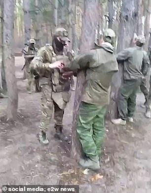 Images posted online showed troops tied to trees in an undisclosed forest near the front.