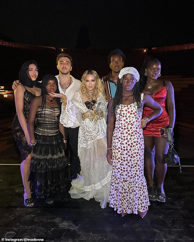 The post included a sweet family photo of Madonna with her children, Lourdes Leon, Rocco, David Banda, 18, Mercy, 18, and twins Stella and Estere, 11.