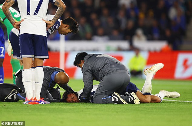 Spurs central midfielder Rodrigo Bentancur has been substituted after suffering a head injury.