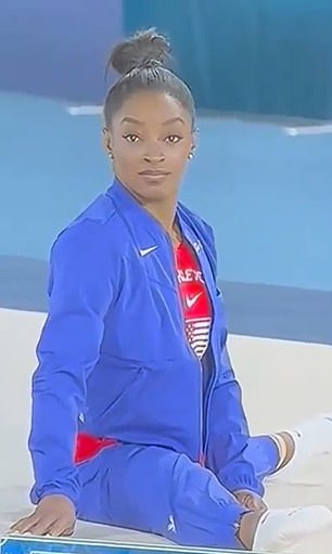 The gymnast was caught staring into the camera in a meme-worthy moment