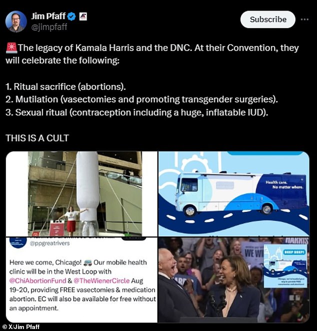 The installation of a mobile clinic offering abortions and vasectomies near the Democratic National Convention sparked outrage among conservatives, including Jim Pfaff, chairman of the Conservative Caucus.