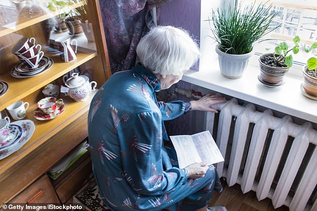 It is feared that up to 880,000 eligible households are not currently claiming Pension Credit, which is worth an average of £3,900 a year on its own but also opens the door to other financial support from the state (pictured: an older woman holding a gas bill in front of a heating radiator)