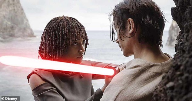 In it, Amandla Stenberg (left) played dual roles as twin sisters Mae-ho 'Mae' Aniseya and Verosha 'Osha' Aniseya, the latter of whom becomes a Padawan who reunites with her Jedi Master Sol (Lee Jung-jae) to investigate a series of crimes.