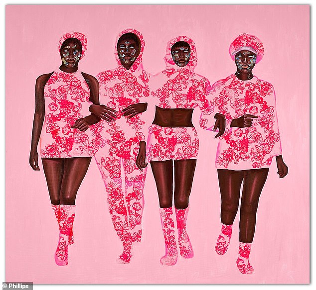 Ghanaian artist Emmanuel Taku's painting titled 'Sisters in Pink', seen here, sold for $189,000 in 2021