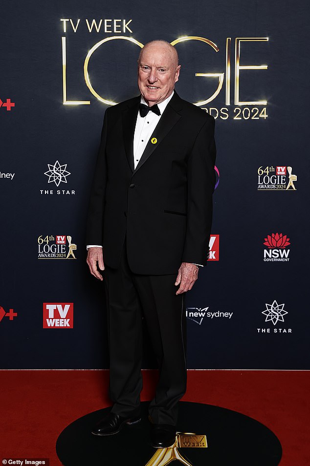 The veteran actor cut a dapper figure in a tuxedo. On the lapel of his jacket, Meagher pinned a yellow badge promoting mental health charity Dancing With The Black Dog.