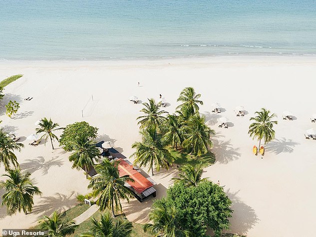 Fiona is staying at the Uga Bay Resort (above), which sits on over two miles of private beach. 