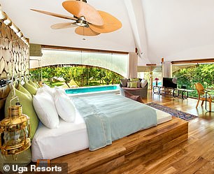 Inside one of the Chena Huts villas (this picture shows one of the bedrooms), deep in the Sri Lankan jungle, 