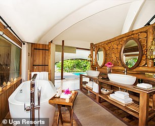 A bathroom inside a Chena Huts villa