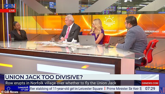 Royal broadcaster and historian Rafe Heydel-Mankoo (right) joined the show alongside anti-racism campaigner Imarn Ayton (left) to debate whether the Union Jack flag is too divisive.