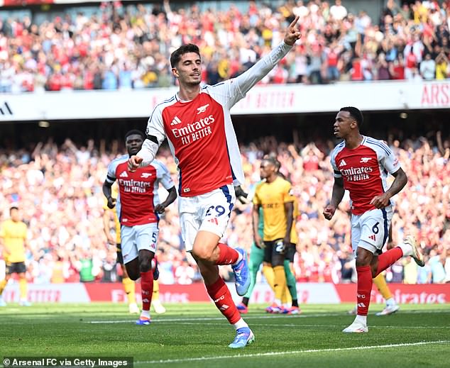 Kai Havertz also scored to help Arsenal seal a 2-0 win against Wolves on Saturday.