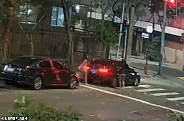 Surveillance camera footage showed the two women leaving the building alone just two hours later and getting into a waiting black vehicle (pictured).