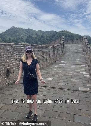 Haley is pictured above at the Great Wall of China, which the couple described as 