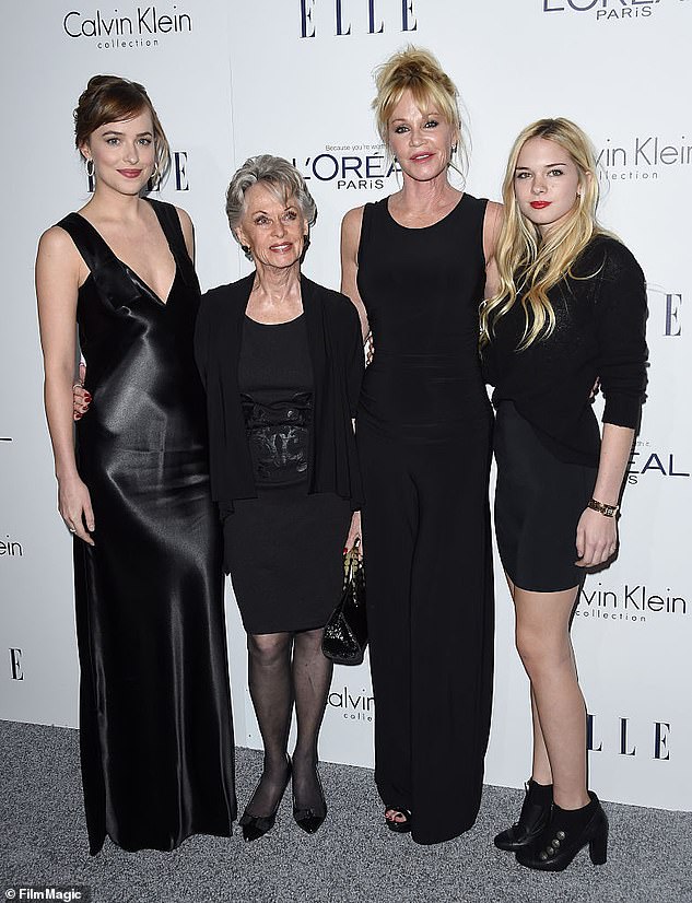 Stella is seen here with Dakota, Melanie and Tippi Hedren in 2015