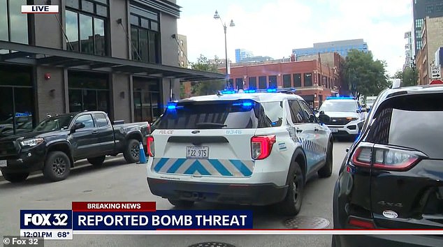 Police cars near where bomb threats were made in Chicago