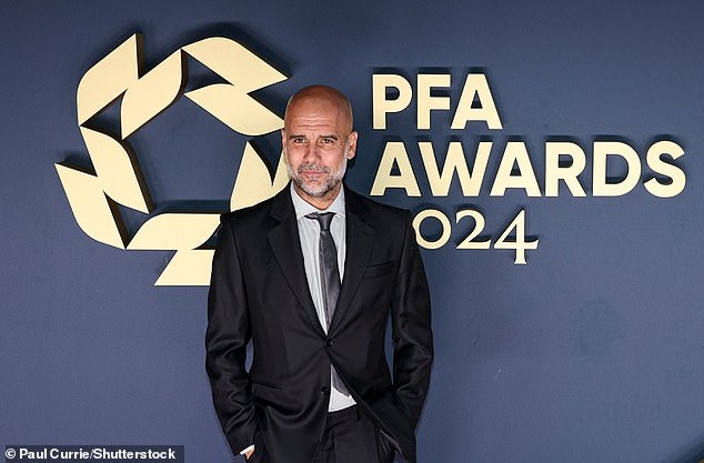 City manager Pep Guardiola watched as his side claimed yet more individual honours.