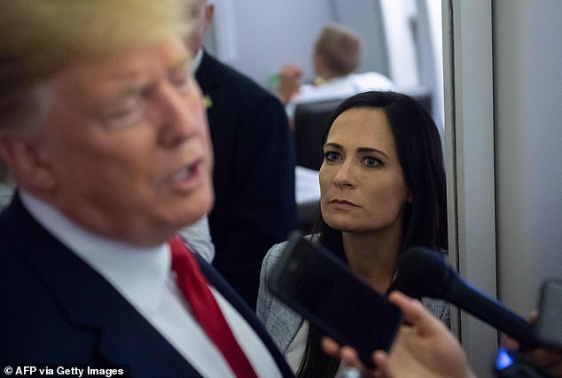 Grisham with former President Donald Trump aboard Air Force One on August 7, 2019