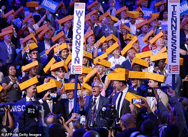 Wisconsinites wearing cheese hats encouraged Gov. Evers to press on despite repeatedly failing in his remarks to thousands of Democrats at the United Center in Chicago, Illinois and those watching from home.