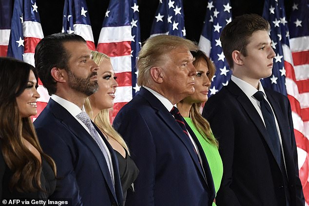 Barron Trump (far right) with his parents Donald and Melania and other members of the Trump family at the 2020 presidential convention