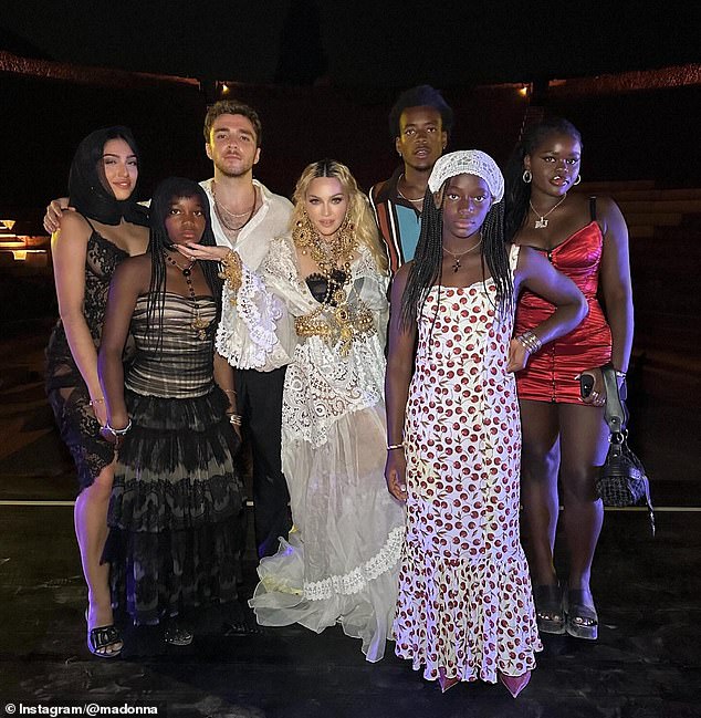 The post included a sweet family photo of Madonna with her children, Lourdes Leon, Rocco, David Banda, 18, Mercy, 18, and twins Stella and Estere, 11.