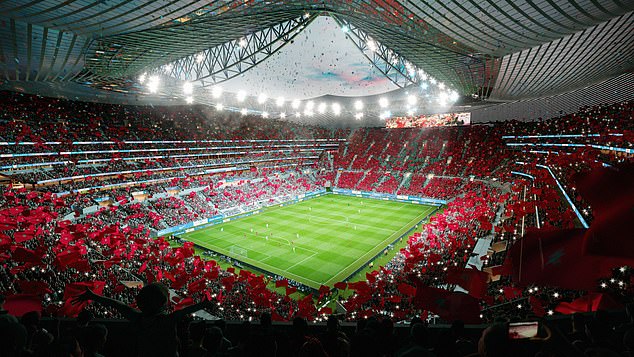 The stadium, designed by Populous, will have a capacity of 115,000 spectators and could host the 2030 World Cup final.