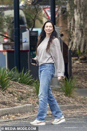 The former model, 47, cut a casual figure for her North Coast outing, sporting a pair of relaxed-fit light blue jeans and a loose-fitting light grey jumper.