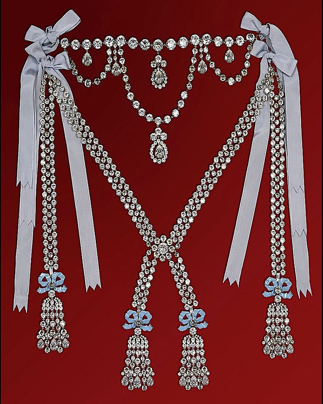 The necklace, made up of 647 stones and weighing almost 2,800 carats, was the most expensive in the world, valued at around $20 million today. It had been designed by Louis XV's jewelers, the prestigious Boehmer and Bassange, for his mistress, Madame du Barry.