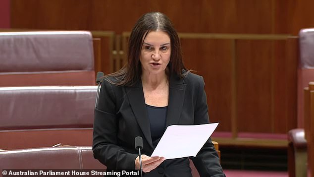 Pictured: Senator Jacqui Lambie lashes out at the Greens and Senator Faruqi