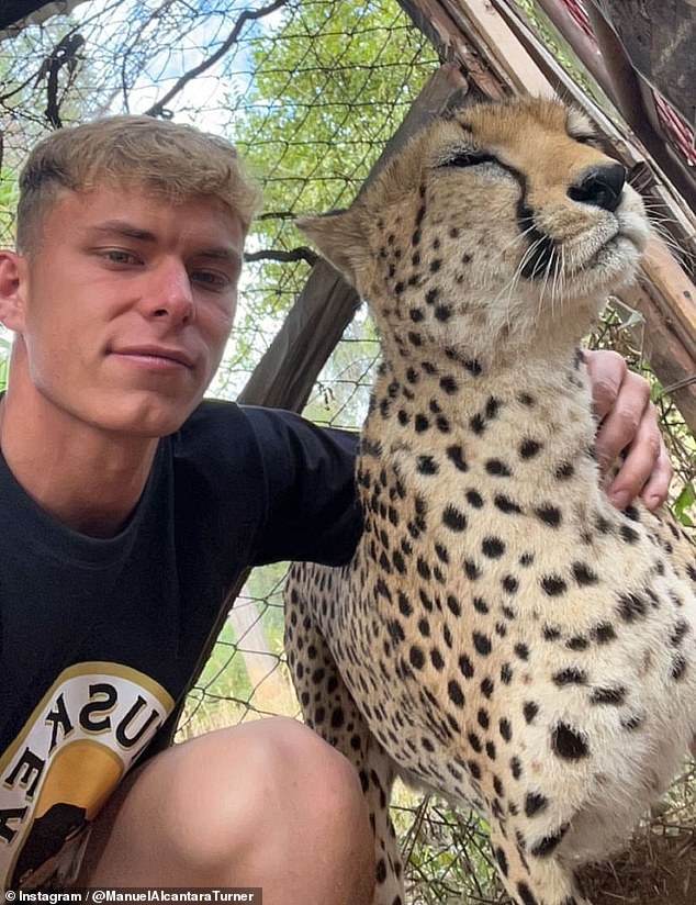 Manuel will now represent England in the upcoming Mr. World final and is pictured with a cheetah.