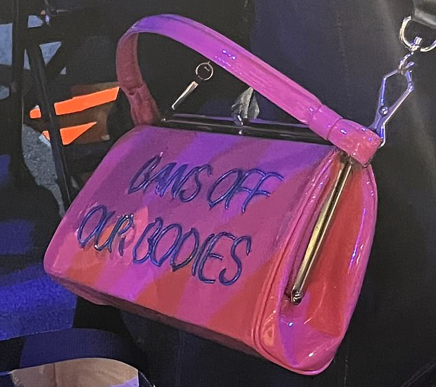 A bag with the slogan 'Bans off our bodies' was seen on the floor of the United Center on the first day of the convention