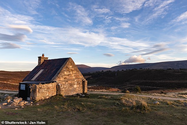 While some cabins have a wooden sleeping platform, travelers should be prepared to sleep on the floor, along with any other guests who may show up. Pictured above is the Ryvoan cabin.