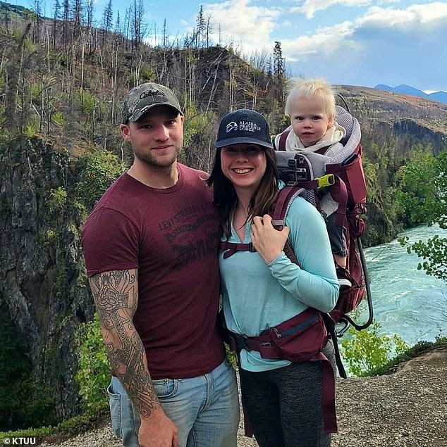 Tyler appears in the photo with his wife and son, who is two years old.