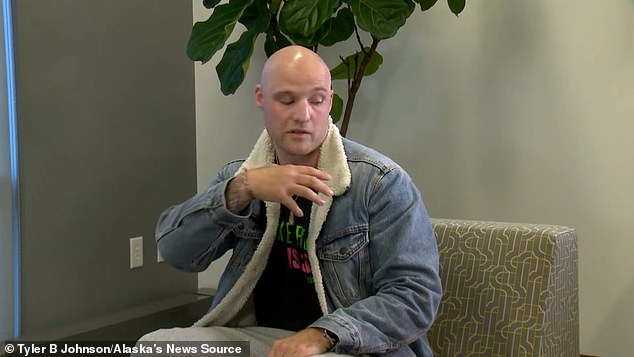 In an interview with Alaska's News Source just days after he was nearly killed by a bear, Tyler reenacts the moment it scratched his shoulder.