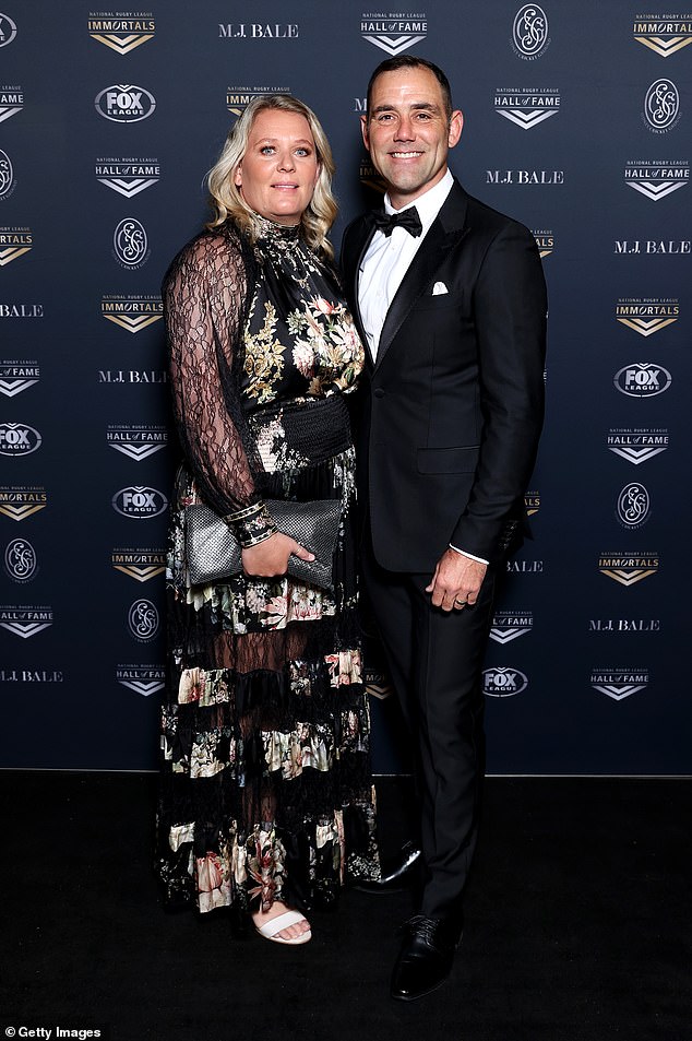 Smith, 41, retired months after winning a title in 2020 but his lack of remorse for Melbourne's salary cap cheating during his decorated career still rankles countless supporters (pictured with wife Barbara at the Hall of Fame gala).