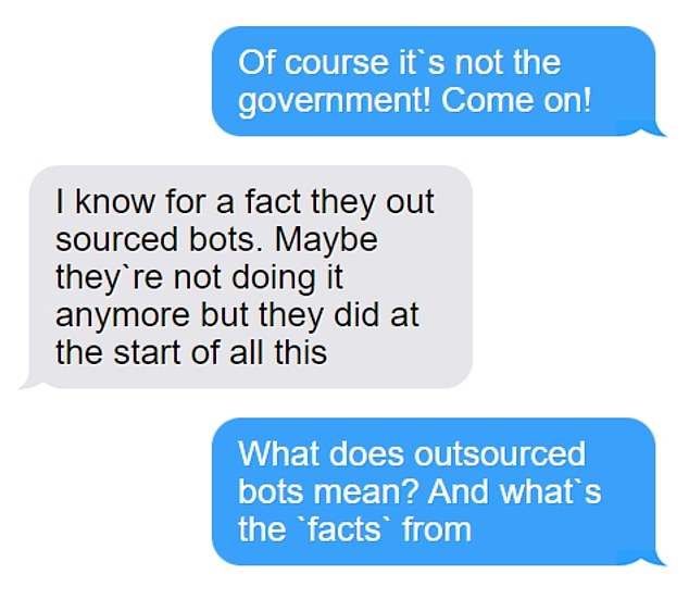 David Sharaz said he knew for a fact that the government had hired bots to spread negativity. Samantha Maiden asked where that information came from, but did not respond.