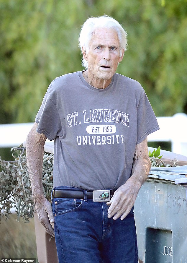 The retired actor and singer appeared frail and dejected as he tended to yard work at his Ojai home on Monday.