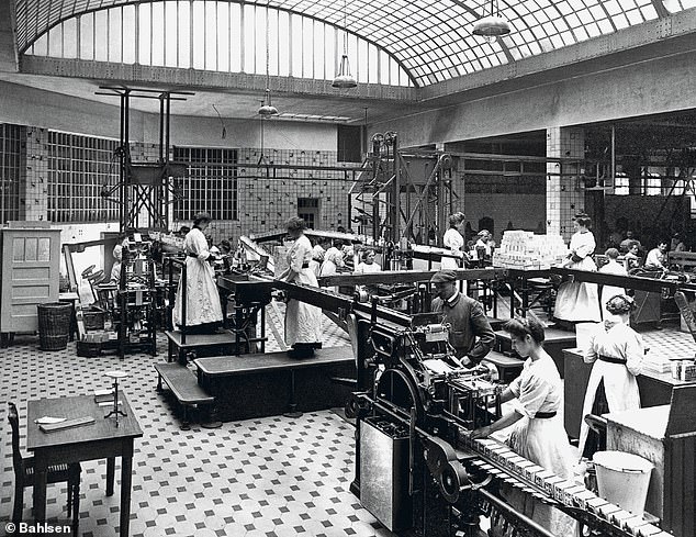 The majority of forced labourers at Hanover-based Bahlsen were women, many of them from Nazi-occupied Poland and Ukraine. Pictured: The Bahlsen production line in Germany in the 1930s