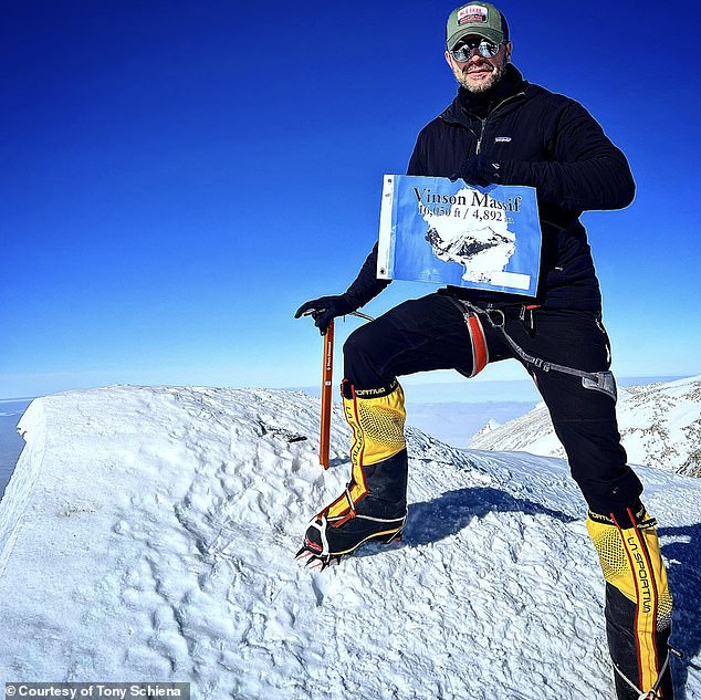 In Antarctica, Tony climbed Mount Vinson, the highest point on the continent at 16,050 feet.