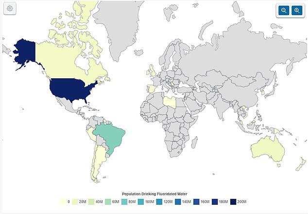 More counties in the U.S. fluoridate their water than any other country in the world, data from the National Population Review for 2024 reveals