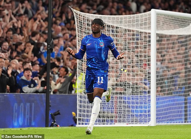 Noni Madueke came off the bench to score Chelsea's second goal in the play-off first leg.