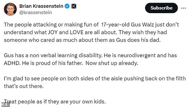 The Internet is dragging Ann Coulter after she posted that Tim Walz's son called him weird for his tearful reaction to his father's acceptance speech.