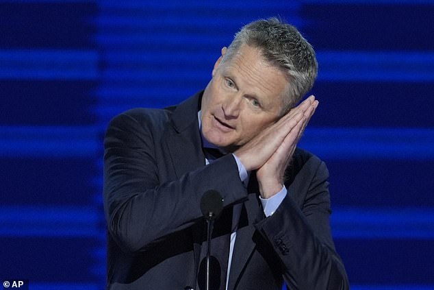 US head coach Steve Kerr recreated Curry's iconic 'Night Out' celebration in his own appearance at the Democratic National Convention on Monday