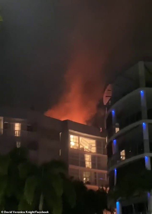 Emergency services were called to the Double Tree Hotel by Hilton in Cairns after a helicopter crashed into the roof of the building, causing a massive fire.