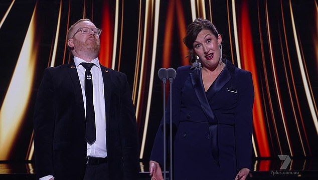 The 41-year-old TV star shocked fans when she made an X-rated comment while performing alongside Luke McGregor at Sunday night's star-studded awards ceremony.