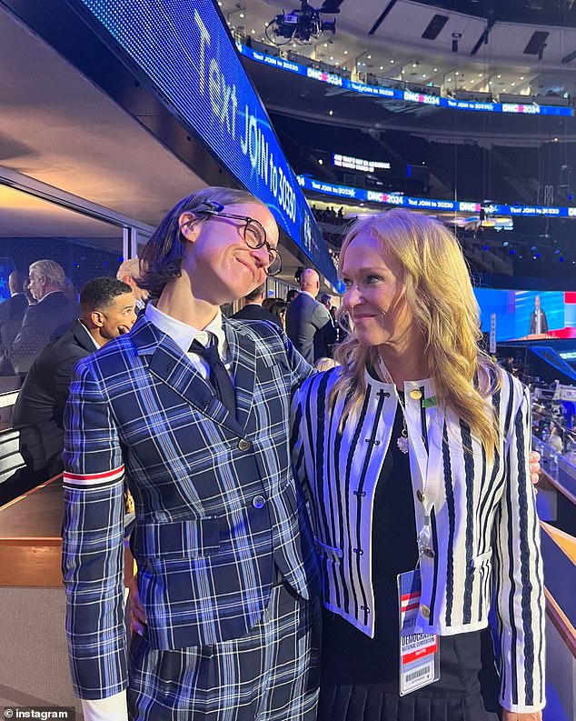 Ella Emhoff at the United Center on Tuesday with her mother Kerstin Emhoff