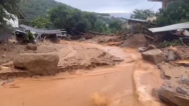 The wall of mud crashed into homes and left a trail of devastation in its wake, images show