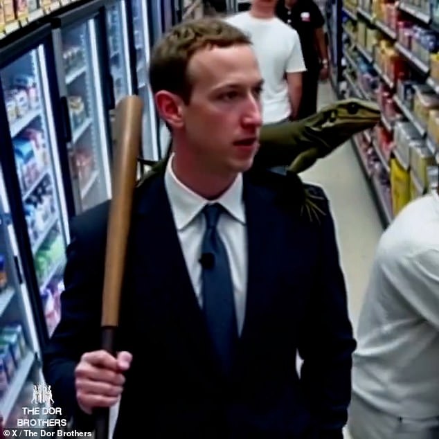 The clip also showed Facebook co-founder and CEO Mark Zuckerberg walking through a store holding a baseball bat and with a reptile on his shoulder.