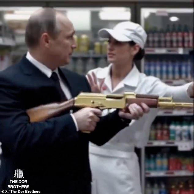 Russian President Vladimir Putin was shown committing crimes with a golden gun